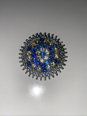 Vintage-Inspired Blue Crystal Sunburst Brooch
